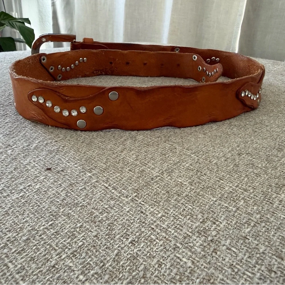 Boho Western Leather Belt Rhinestone Studded Buckle Festival Cowgirl Statement